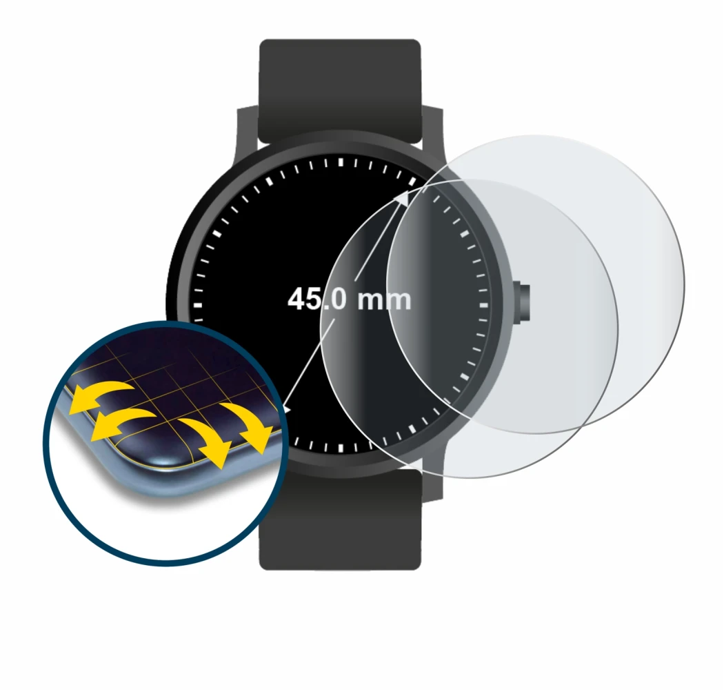 Image of the device Watches (Circular, ø: 45 mm) with a wide variety of screen protectors.