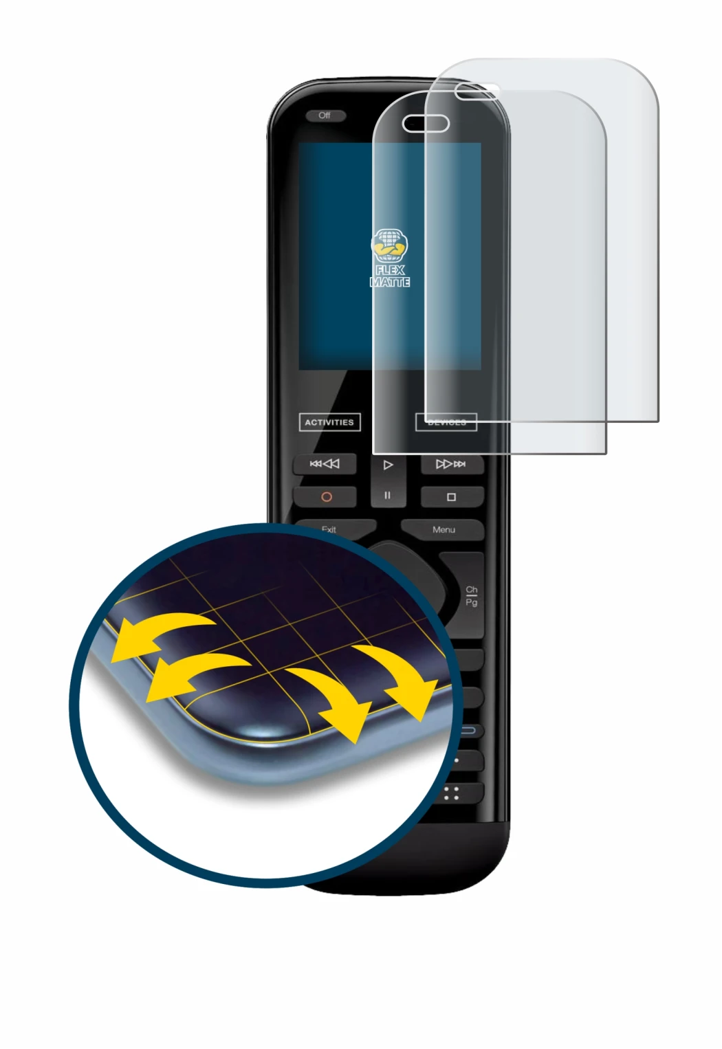 Image of the device Logitech Harmony 950 with a wide variety of screen protectors.