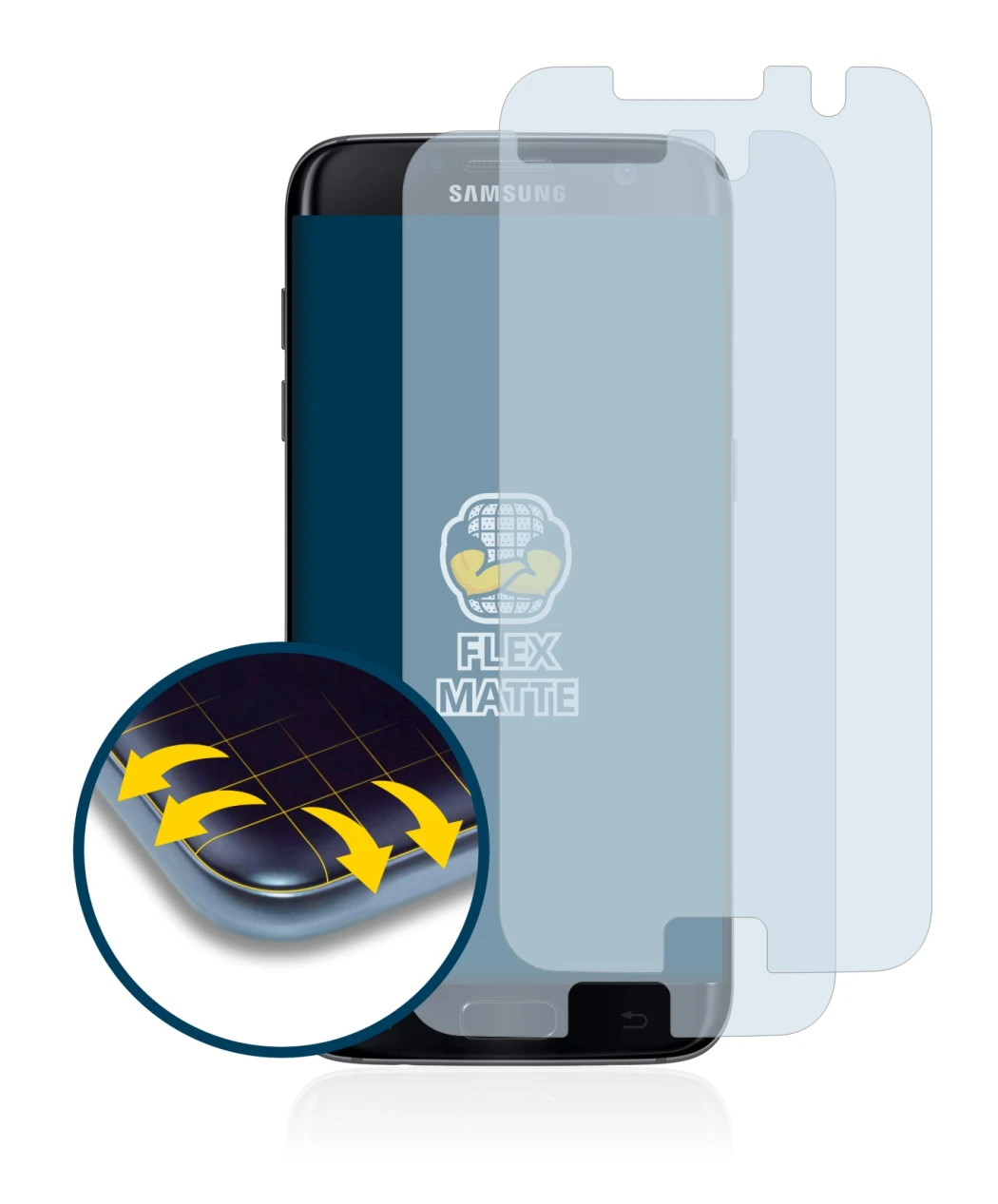 Image of the device Samsung Galaxy S7 Edge with a wide variety of screen protectors.