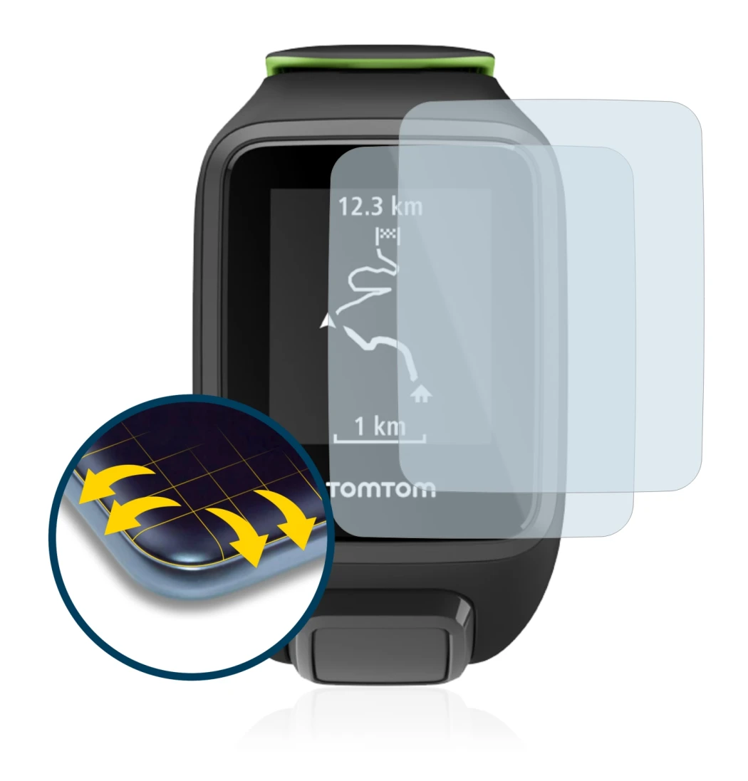 Image of the device TomTom Runner 3 with a wide variety of screen protectors.