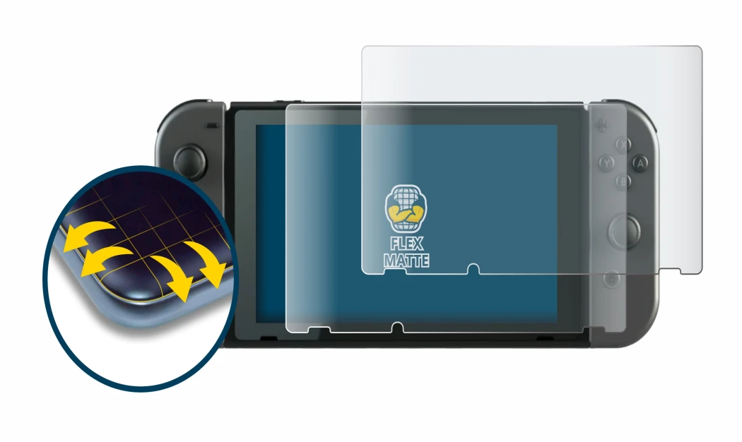 Image of the device Nintendo Switch with a wide variety of screen protectors.