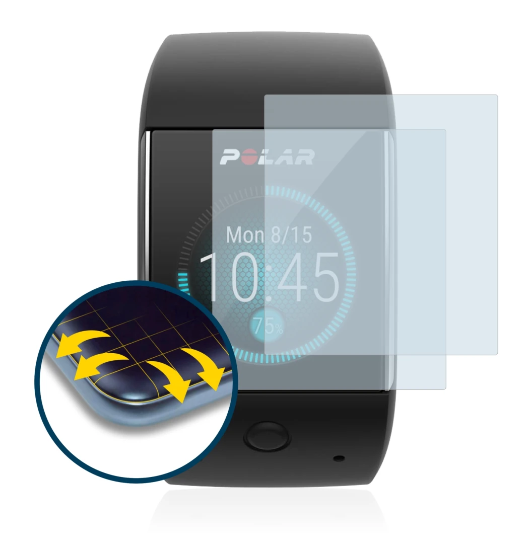 Image of the device Polar M600 with a wide variety of screen protectors.
