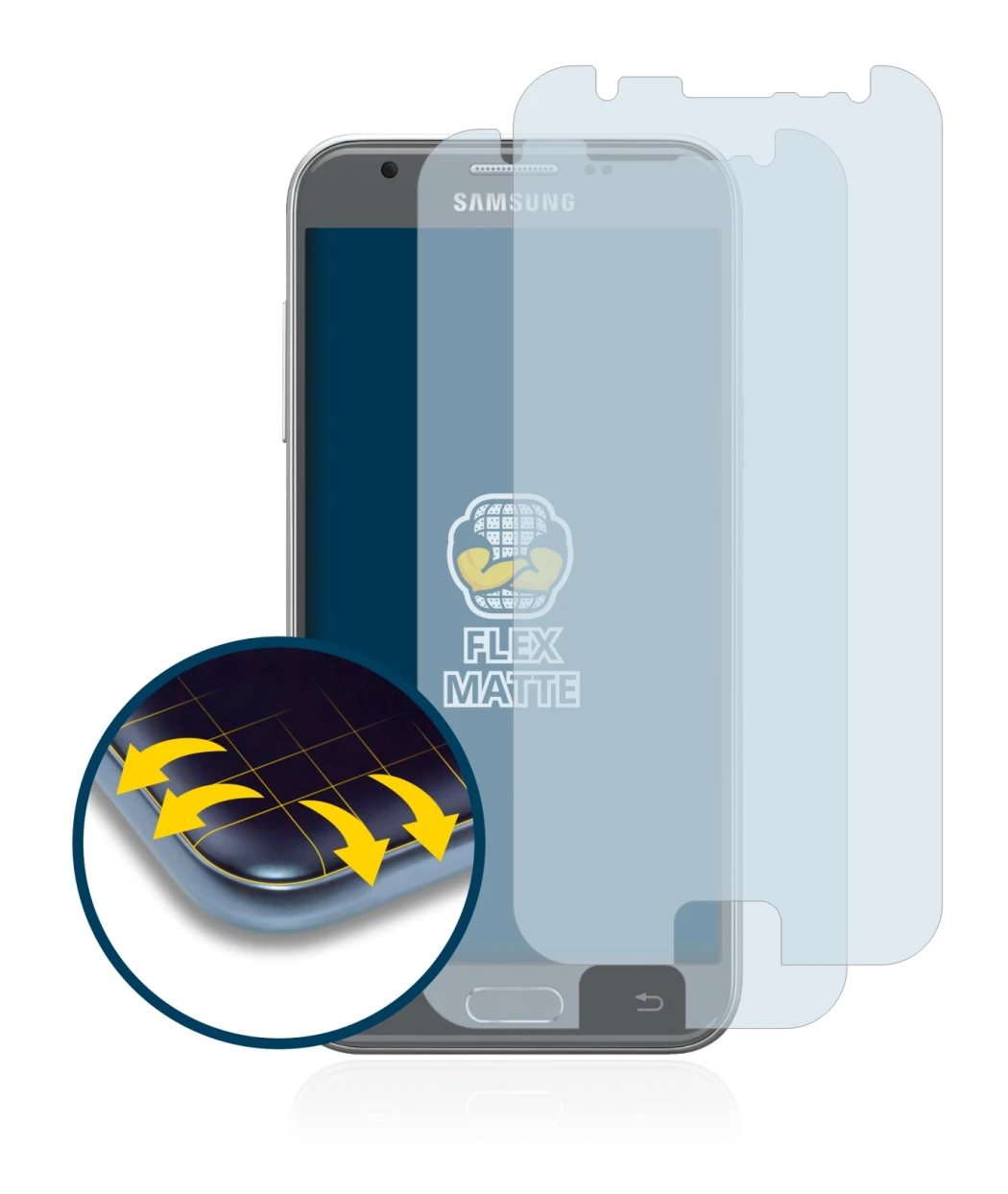 Image of the device Samsung Galaxy J3 2017 with a wide variety of screen protectors.