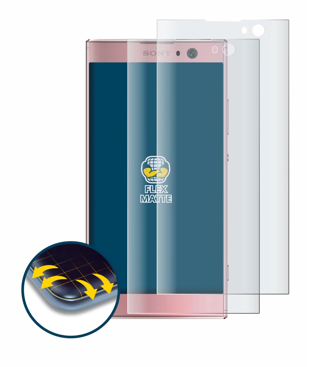 Image of the device Sony Xperia XA2 with a wide variety of screen protectors.