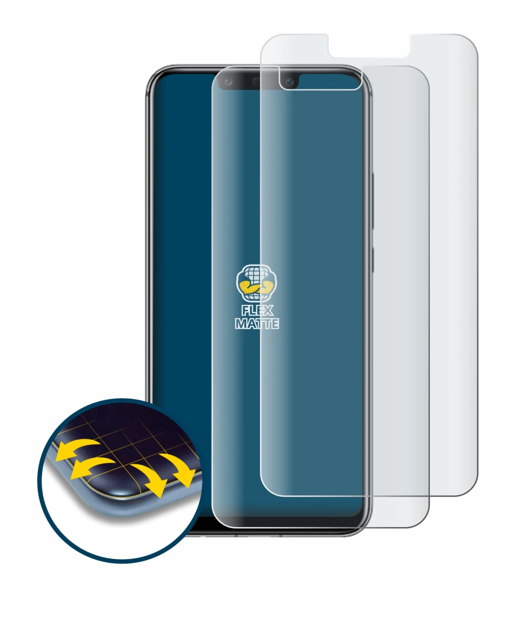 Image of the device Huawei Mate 20 lite with a wide variety of screen protectors.