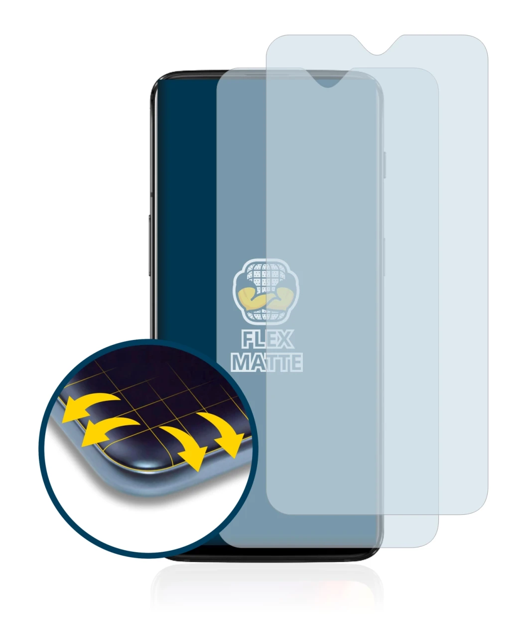 Image of the device OnePlus 6T with a wide variety of screen protectors.