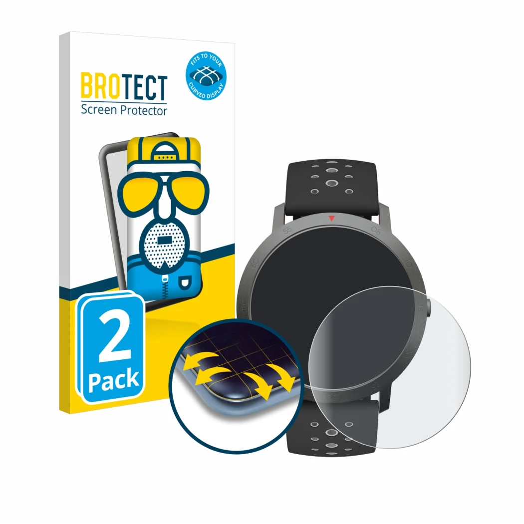 Front side of a product packaging with the brand logo BROTECT. Next to it is the device Withings Steel HR Sport (40 mm) shown 