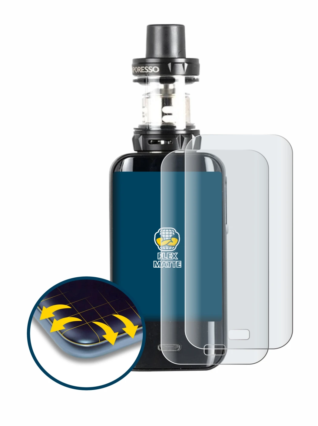 Image of the device Vaporesso Luxe with a wide variety of screen protectors.