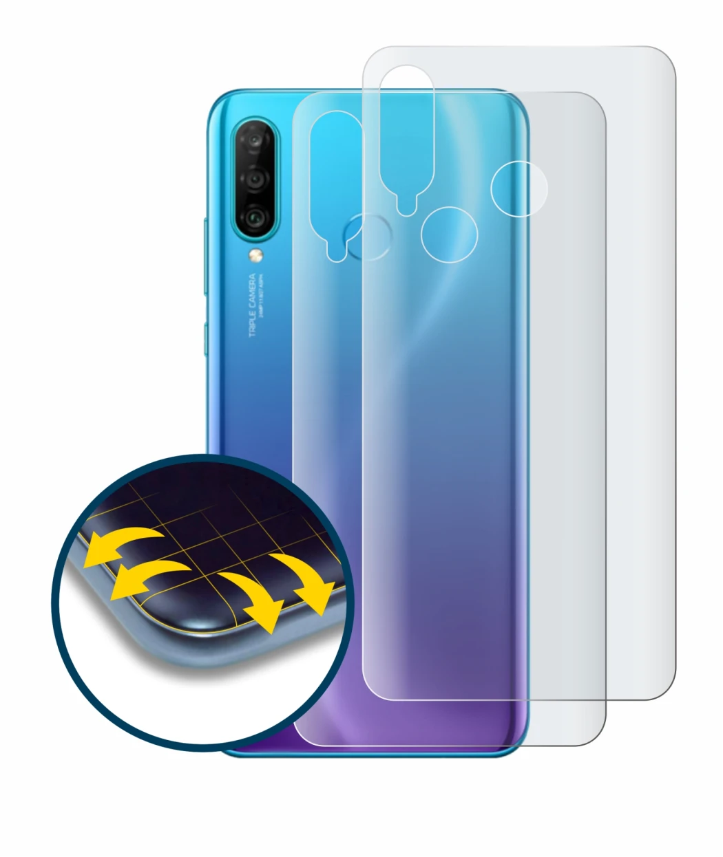 Image of the device Huawei P30 lite (Back) with a wide variety of screen protectors.