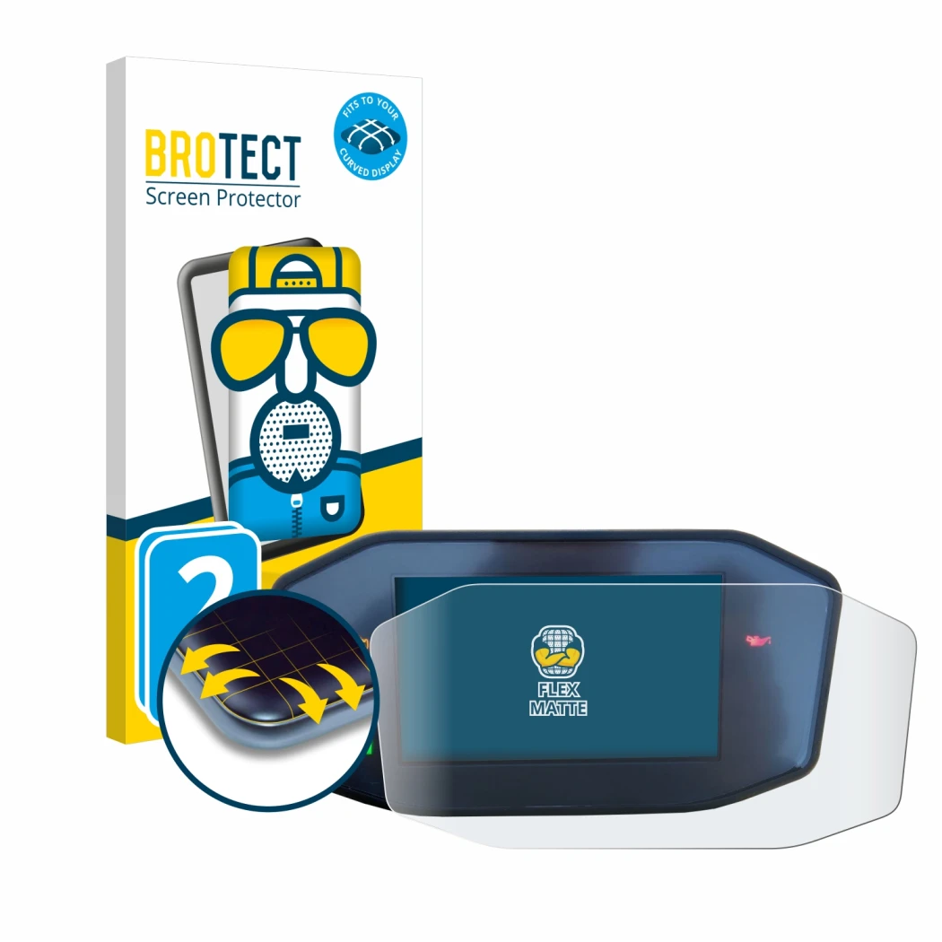 Front side of a product packaging with the brand logo BROTECT. Next to it is the device KTM 790 Duke shown with the correspond