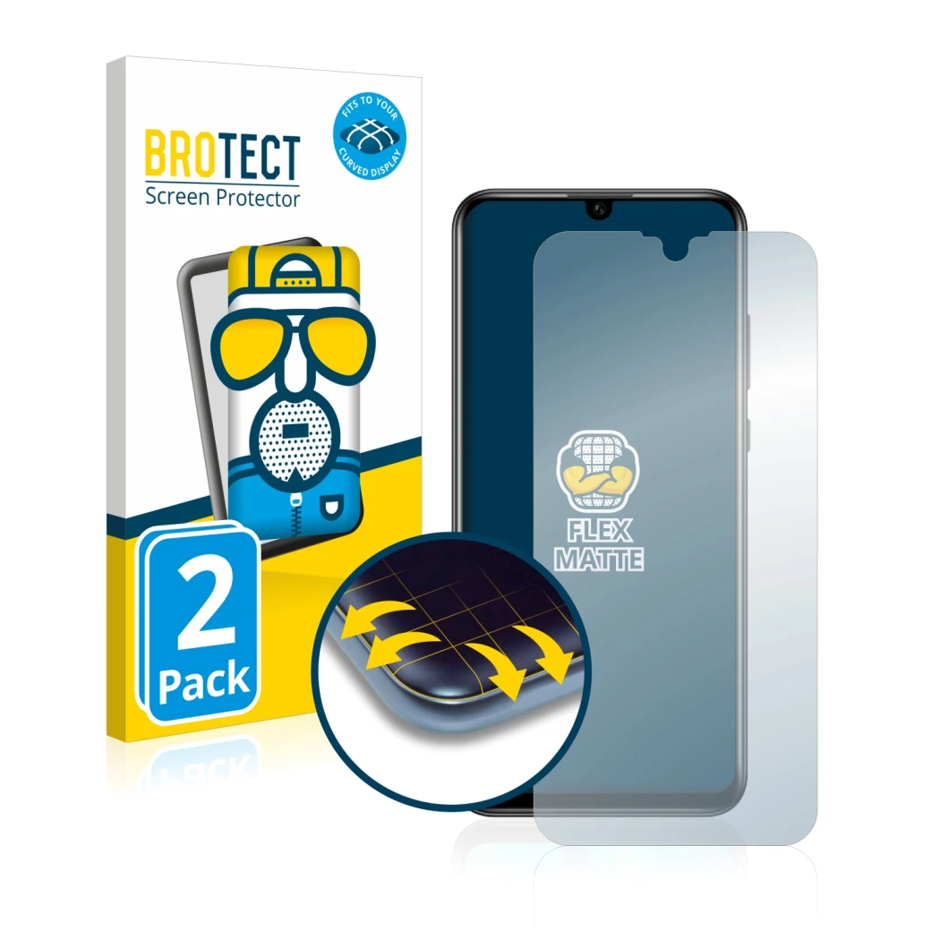 Front side of a product packaging with the brand logo BROTECT. Next to it is the device Honor 20 Lite shown with the correspon