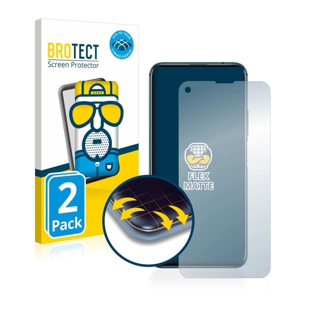 Front side of a product packaging with the brand logo BROTECT. Next to it is the device Honor 20 Pro shown with the correspond