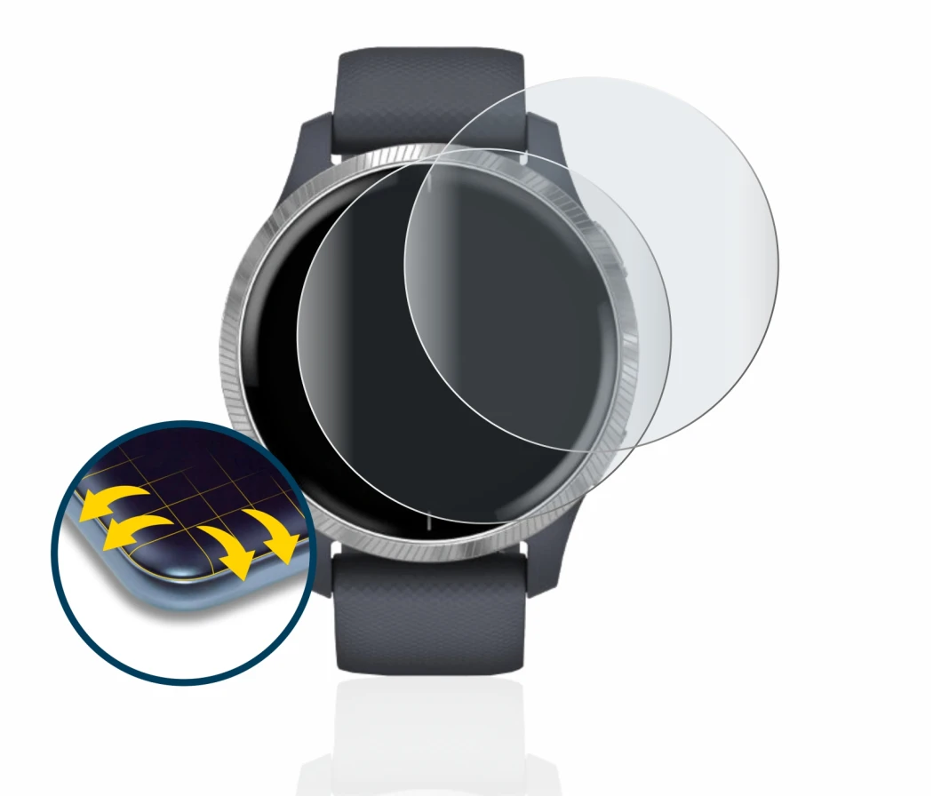 Image of the device Garmin Venu (43 mm) with a wide variety of screen protectors.