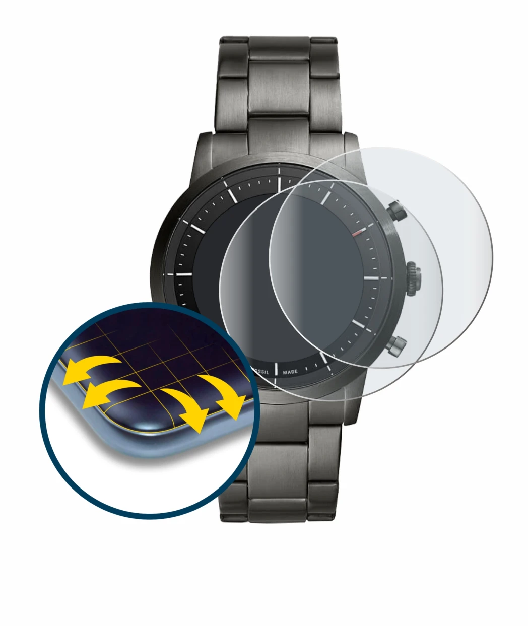 Image of the device Fossil Collider HR with a wide variety of screen protectors.