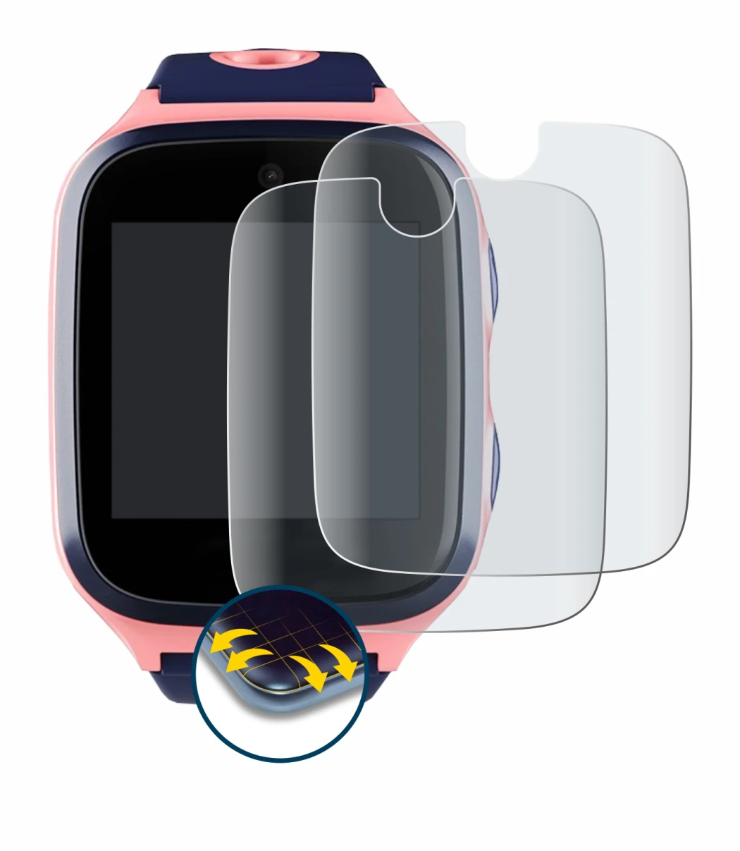 Image of the device Xplora 4 with a wide variety of screen protectors.