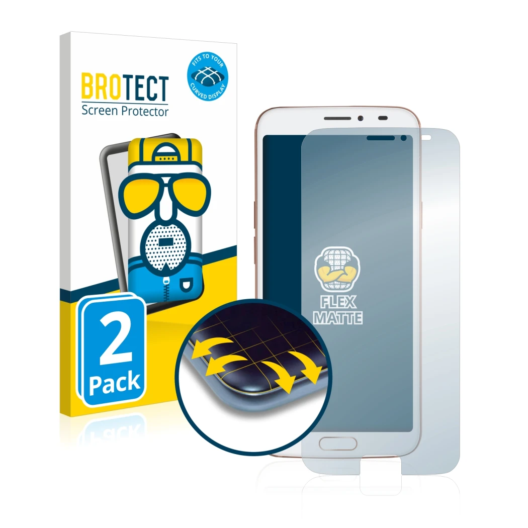 Front side of a product packaging with the brand logo BROTECT. Next to it is the device Doro 8080 shown with the corresponding