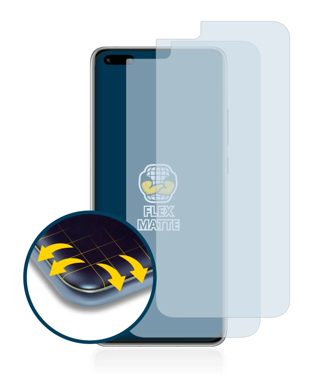 Image of the device Huawei P40 Pro with a wide variety of screen protectors.