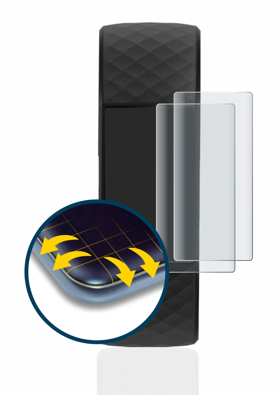 Image of the device Fitbit Charge 4 with a wide variety of screen protectors.