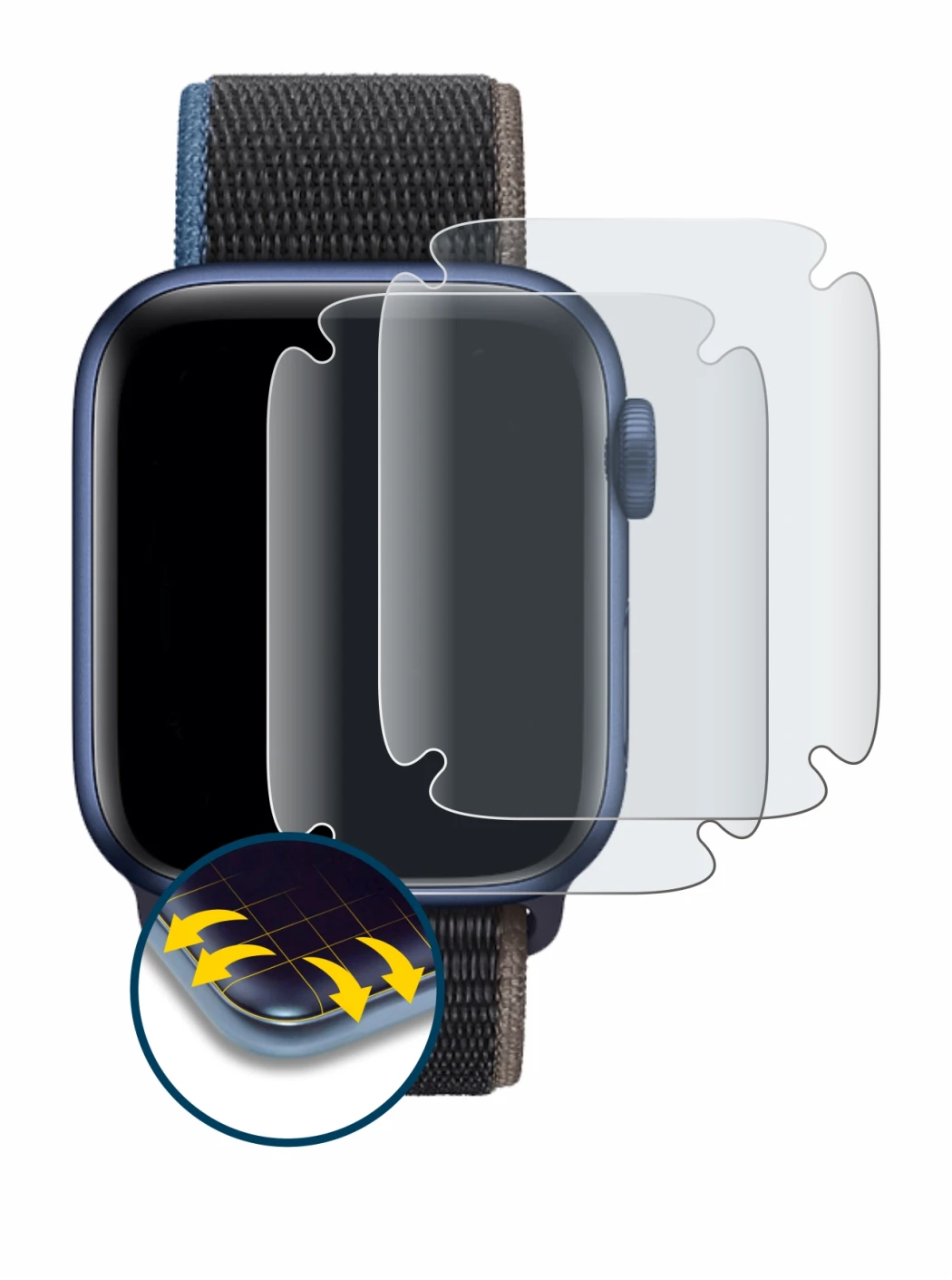 Image of the device Apple Watch Series 6 (44 mm) with a wide variety of screen protectors.