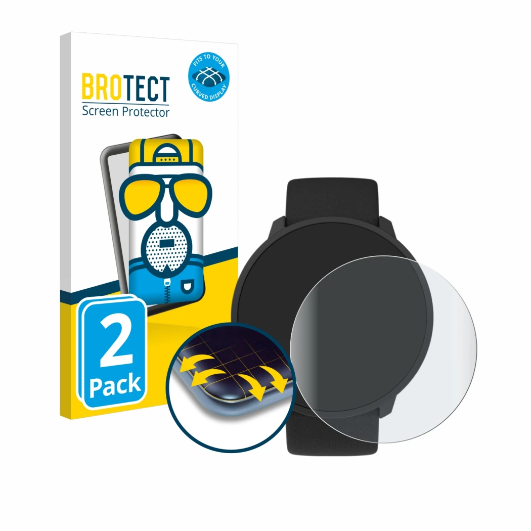 Front side of a product packaging with the brand logo BROTECT. Next to it is the device Polar Unite shown with the correspondi