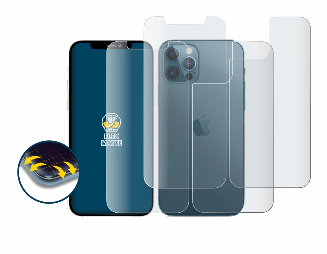 Image of the device Apple iPhone 12 Pro (Front+Back) with a wide variety of screen protectors.