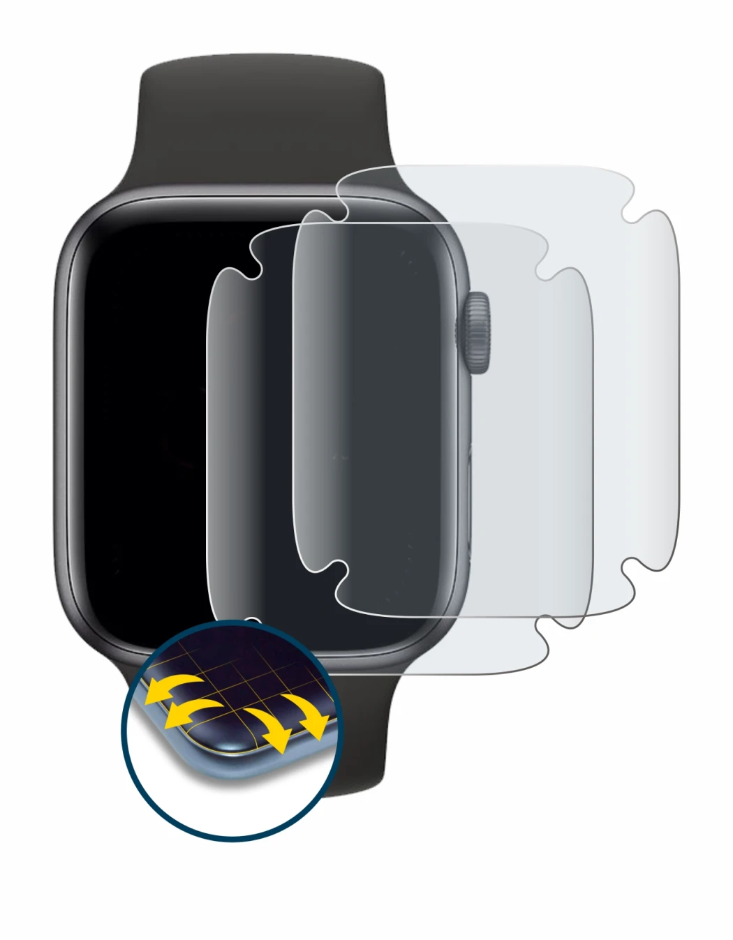 Image of the device Apple Watch SE (40 mm) with a wide variety of screen protectors.