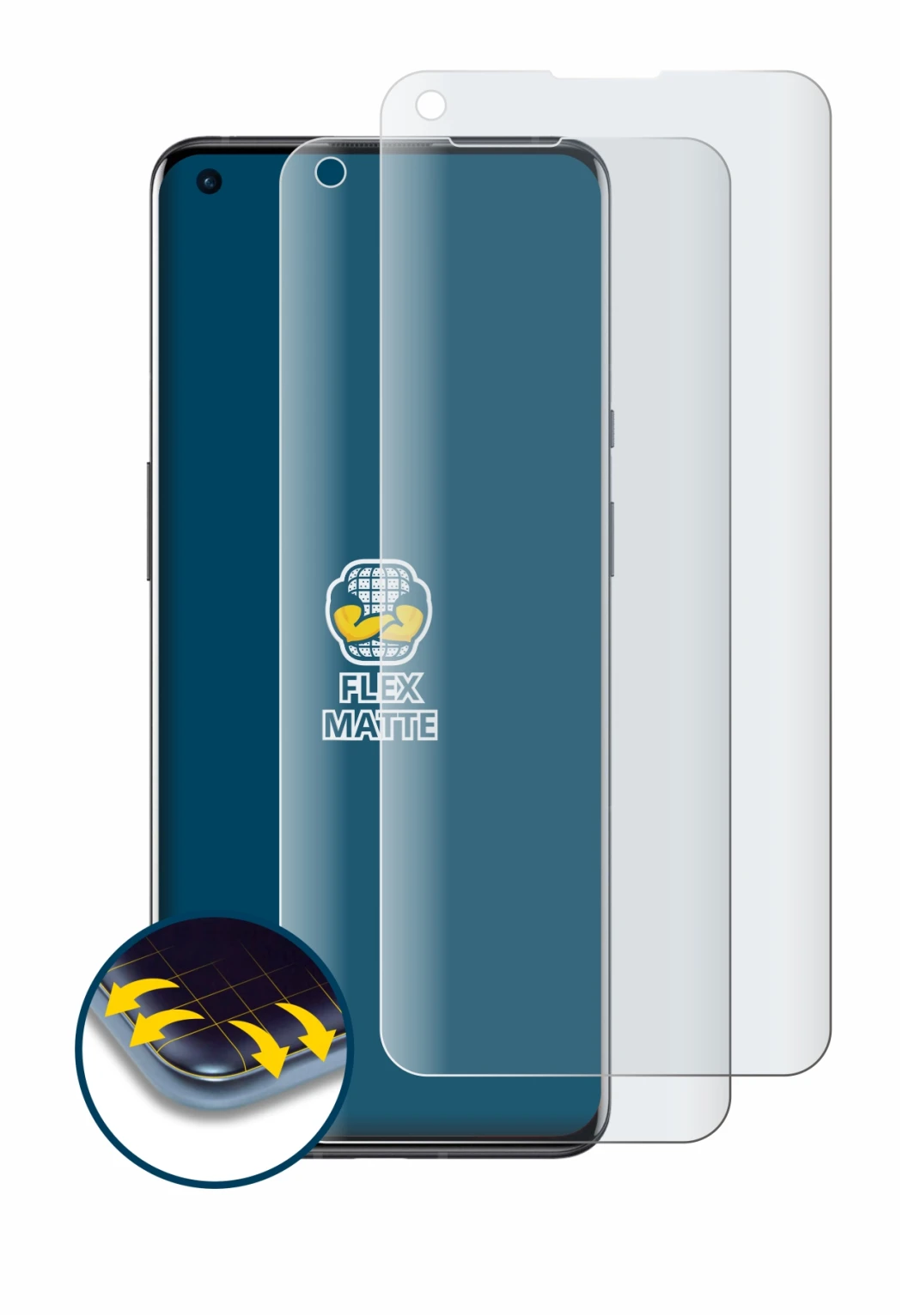 Image of the device OnePlus 9 Pro with a wide variety of screen protectors.