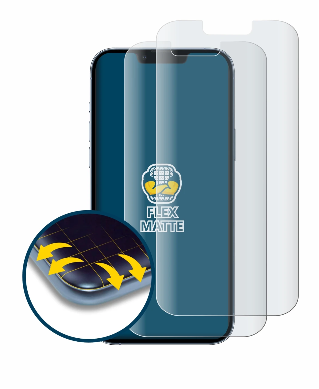 Image of the device Apple iPhone 13 Pro Max with a wide variety of screen protectors.