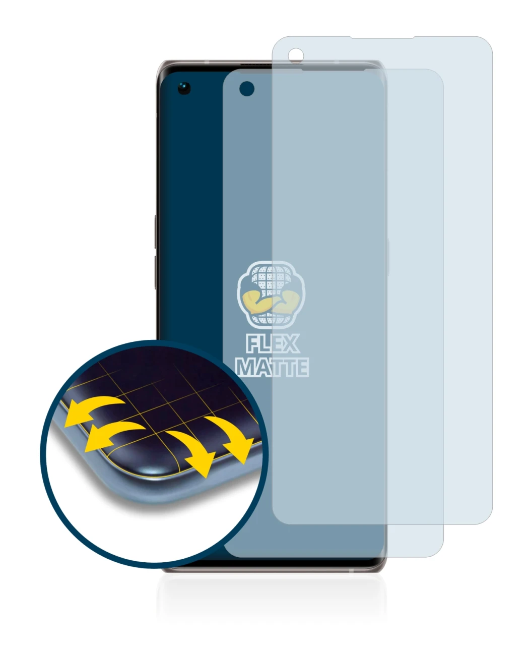 Image of the device Oppo Find X3 Neo with a wide variety of screen protectors.