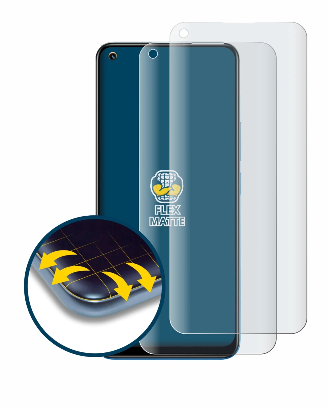Image of the device realme 8 with a wide variety of screen protectors.