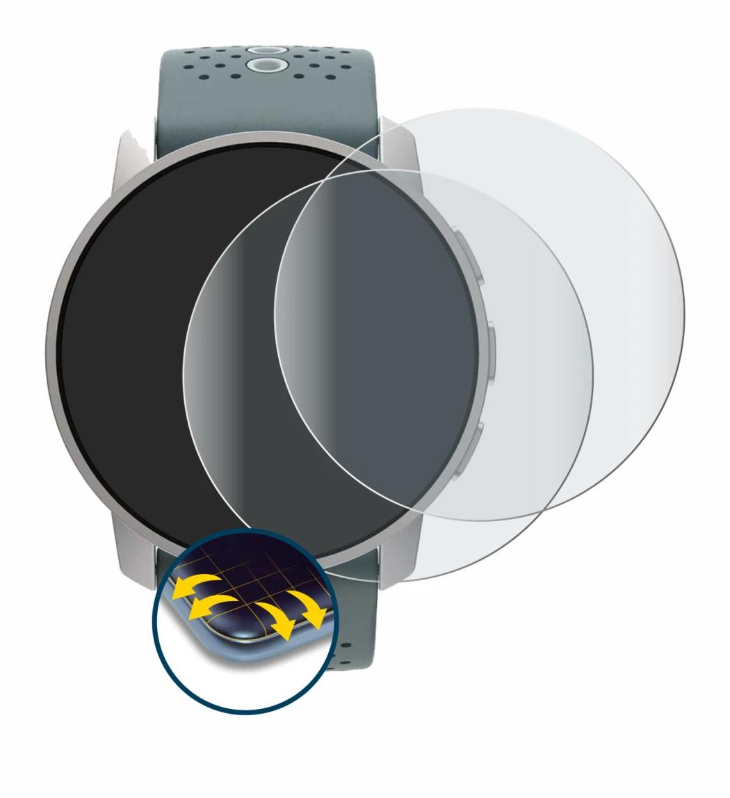 Image of the device Suunto 9 Peak with a wide variety of screen protectors.