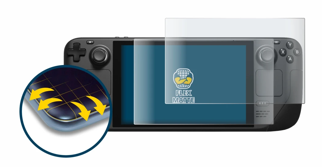 Image of the device Valve Steam Deck with a wide variety of screen protectors.