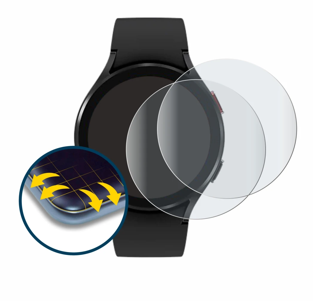 Image of the device Samsung Galaxy Watch 4 (44mm) with a wide variety of screen protectors.