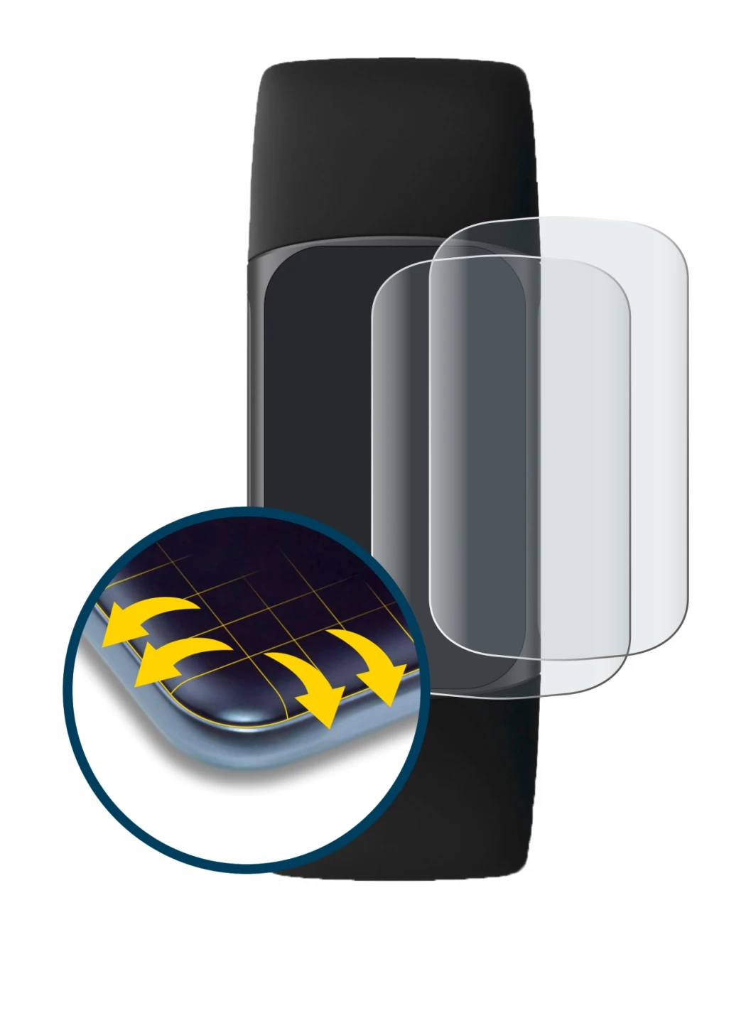 Image of the device Fitbit Charge 5 with a wide variety of screen protectors.