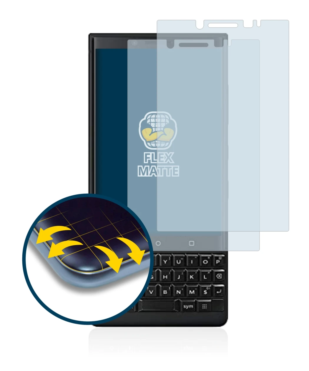 Image of the device BlackBerry Key2 (Dual Sim) with a wide variety of screen protectors.