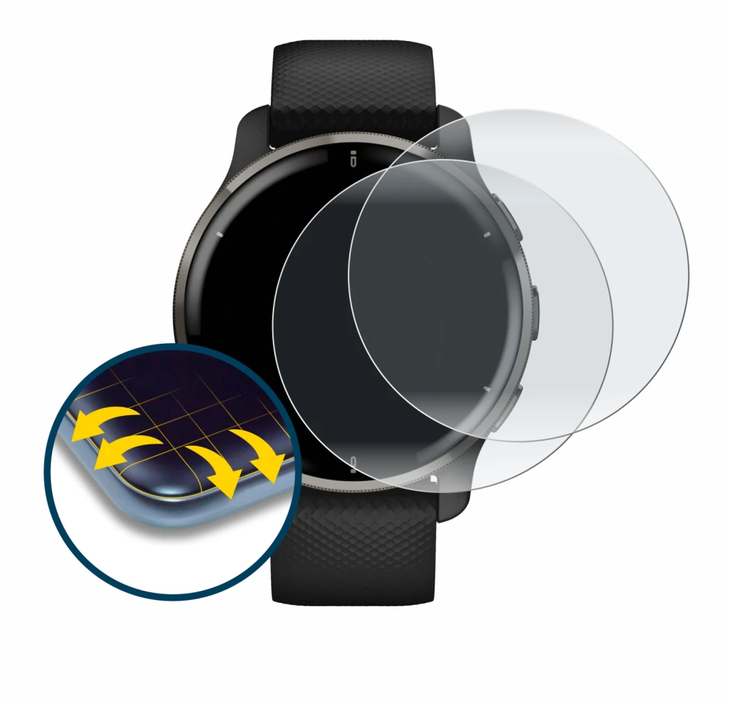 Image of the device Garmin Venu 2 Plus with a wide variety of screen protectors.