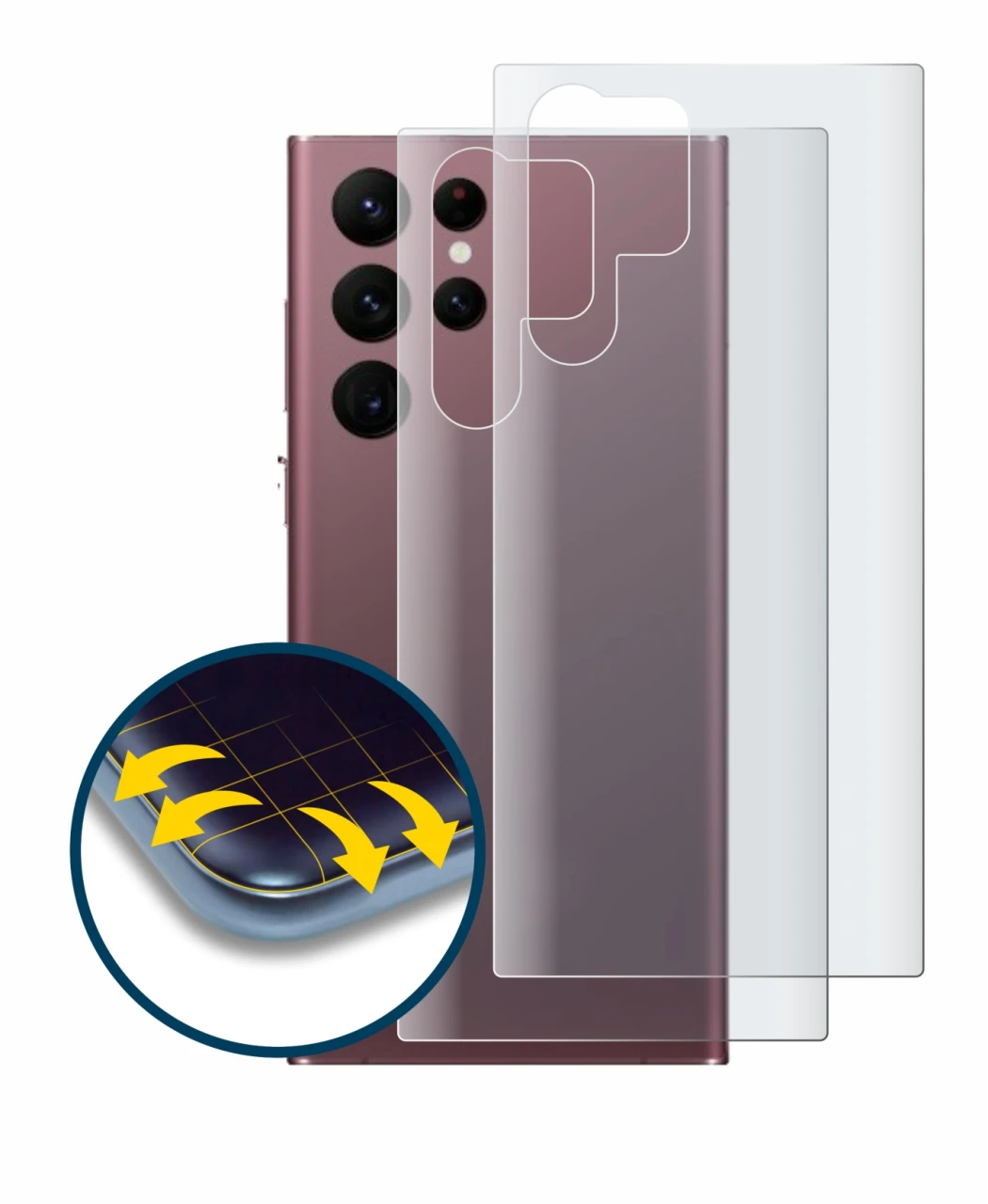 Image of the device Samsung Galaxy S22 Ultra 5G (Back) with a wide variety of screen protectors.