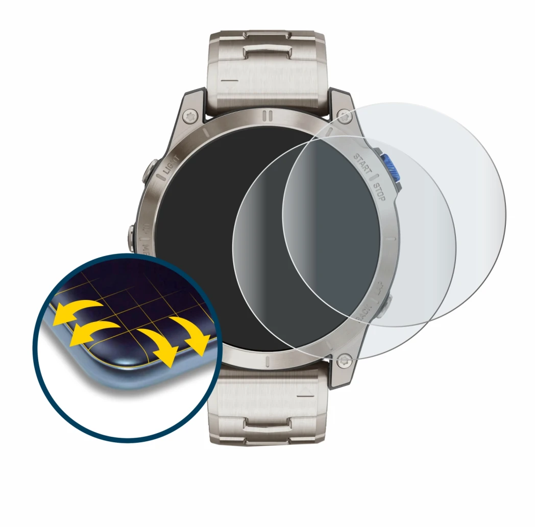 Image of the device Garmin D2 Mach 1 with a wide variety of screen protectors.