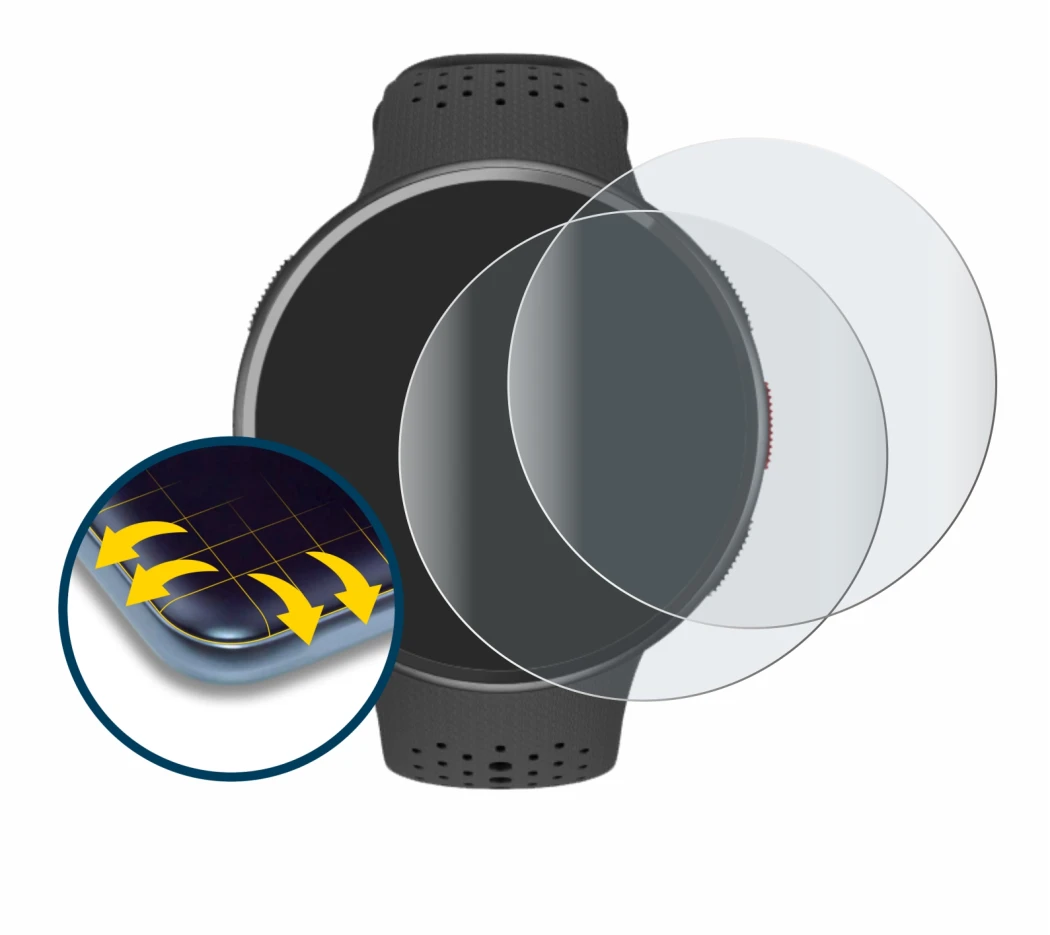 Image of the device Polar Pacer Pro with a wide variety of screen protectors.