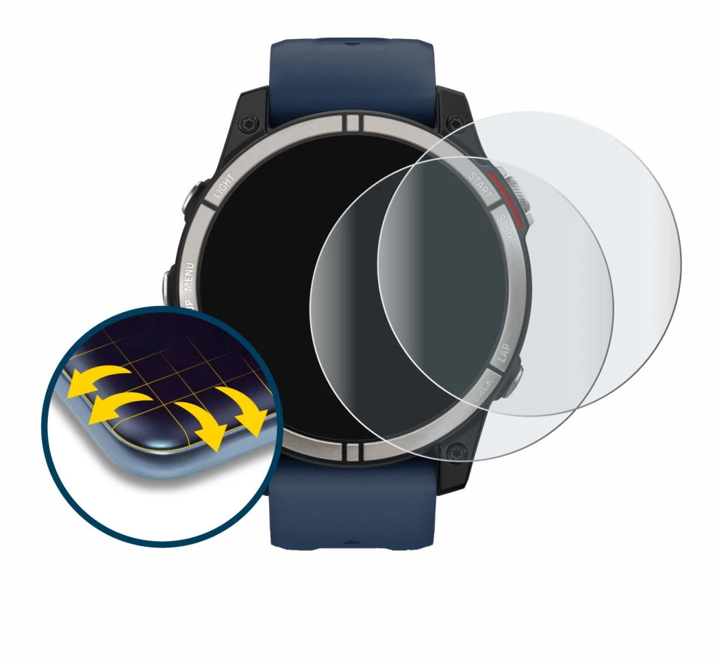 Image of the device Garmin quatix 7 with a wide variety of screen protectors.