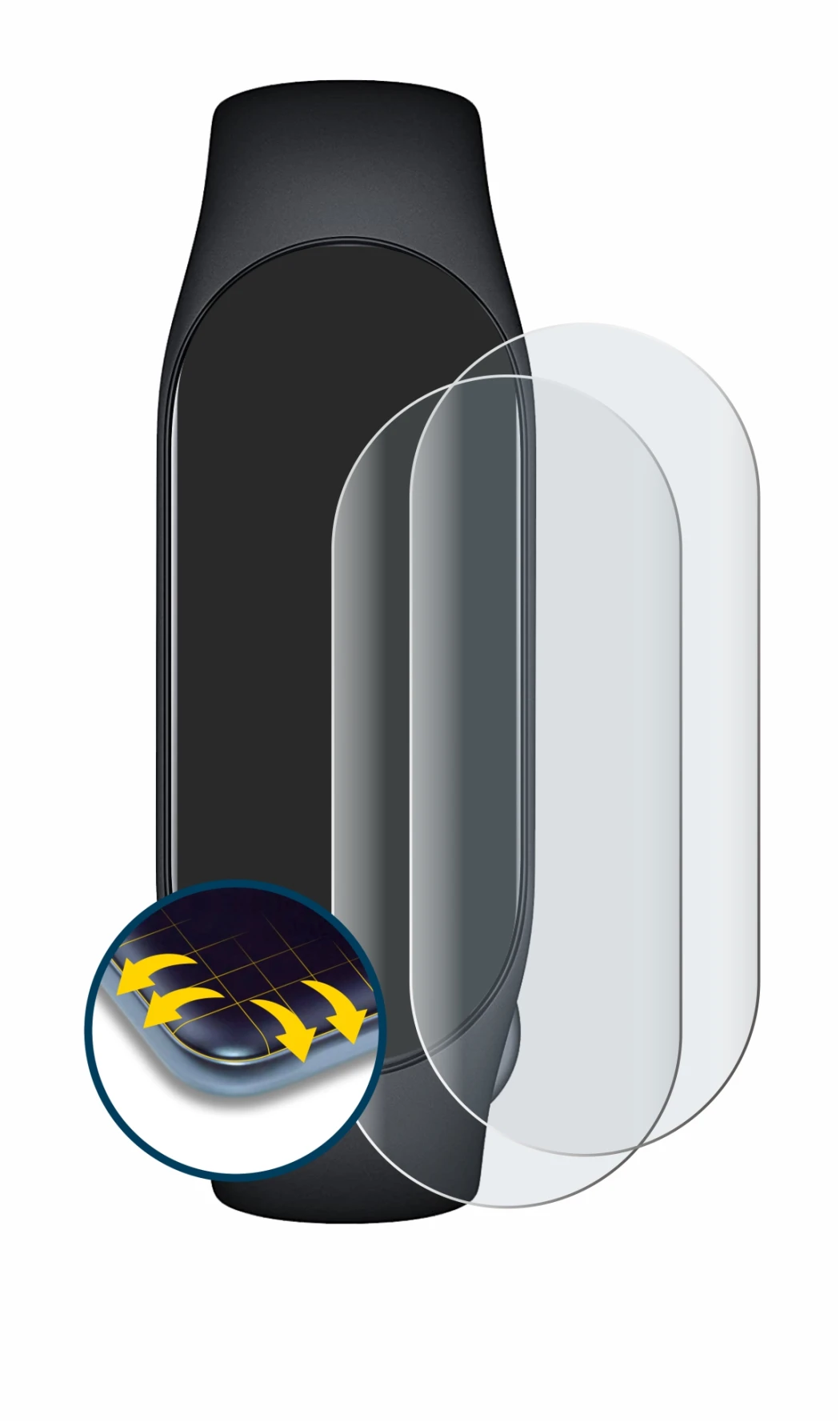 Image of the device Xiaomi Smart Band 7 with a wide variety of screen protectors.