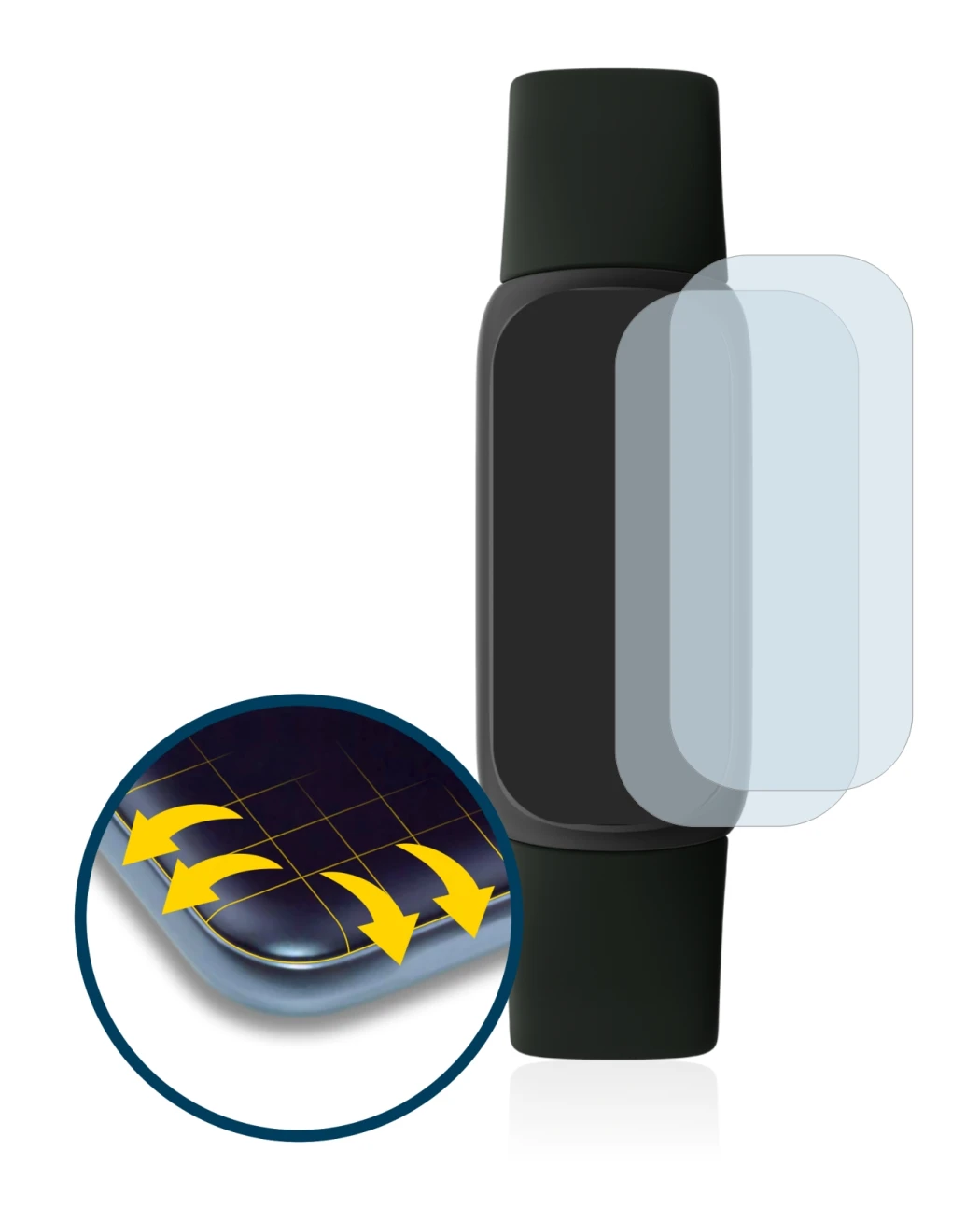 Image of the device Fitbit Inspire 3 with a wide variety of screen protectors.