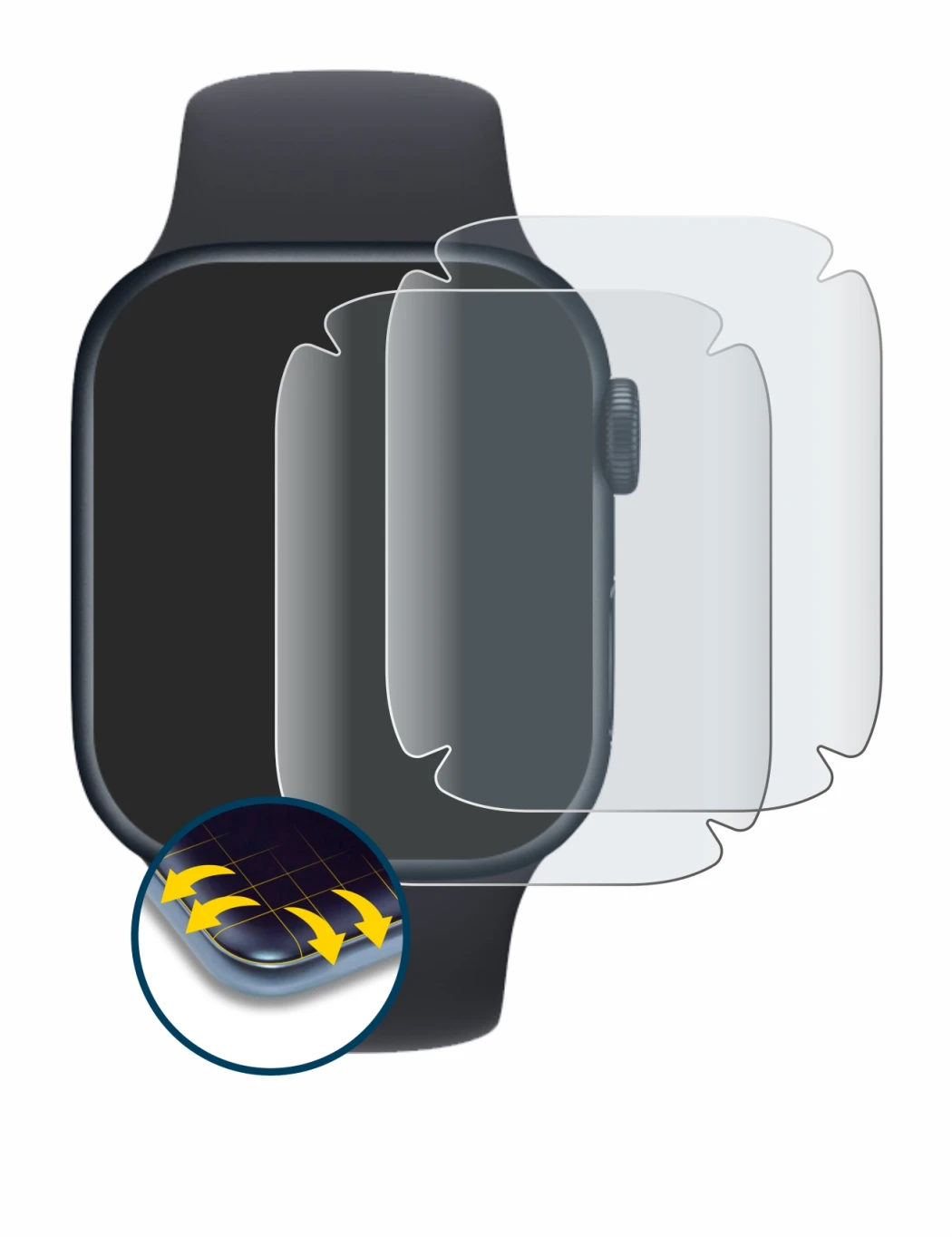 Image of the device Apple Watch Series 8 (41 mm) with a wide variety of screen protectors.