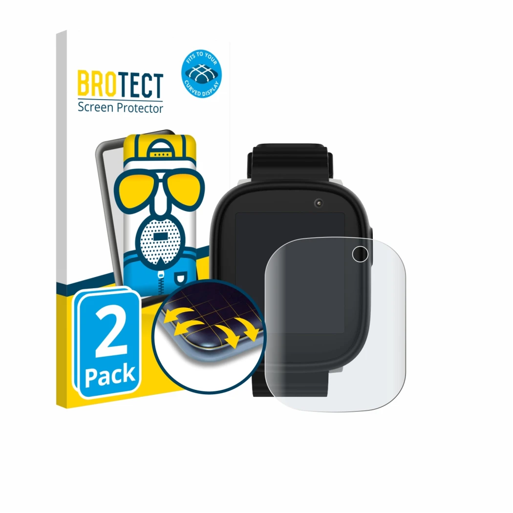 Front side of a product packaging with the brand logo BROTECT. Next to it is the device Xplora X6 Play 2022 (1st generation) s