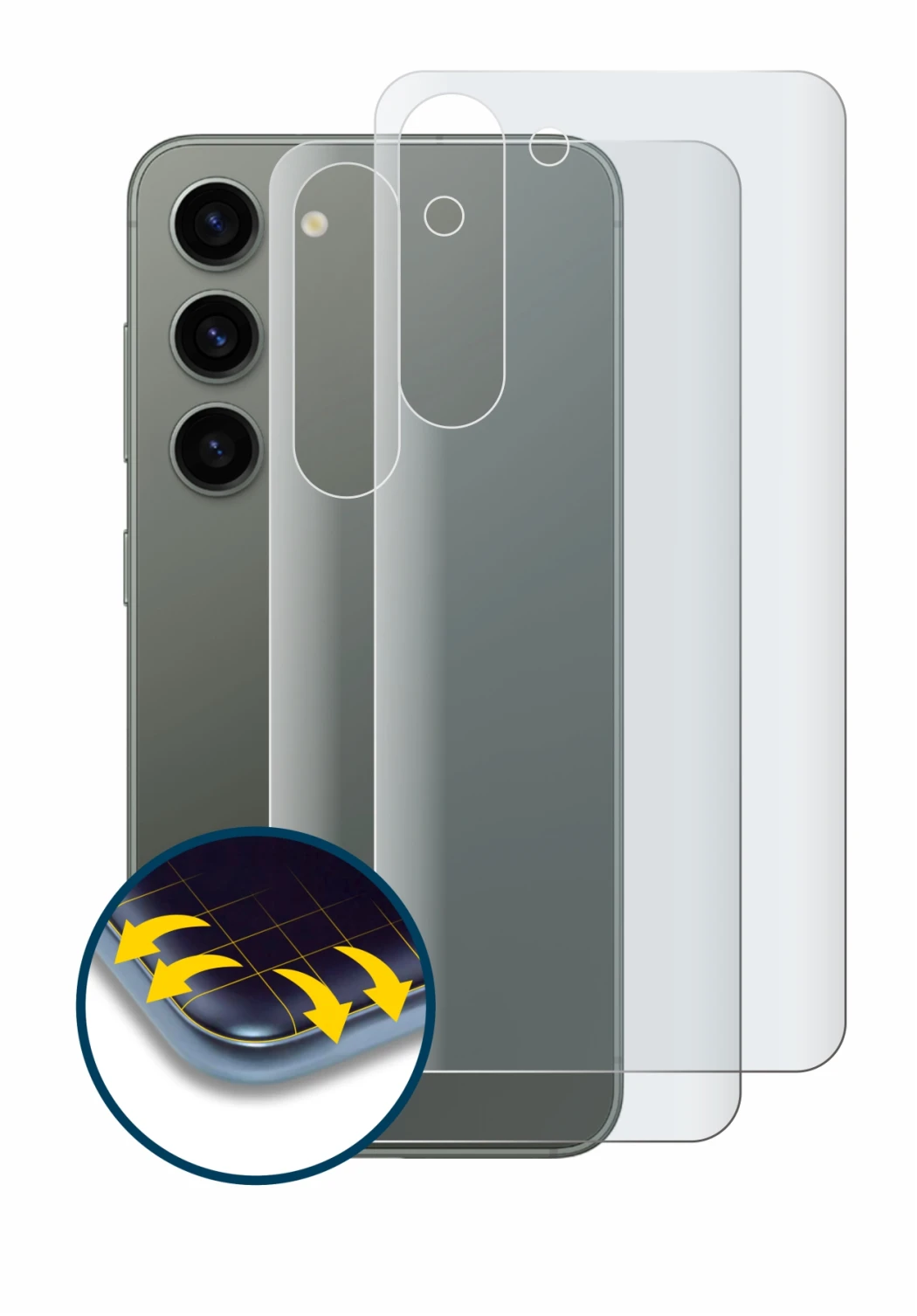 Image of the device Samsung Galaxy S23 (Back) with a wide variety of screen protectors.