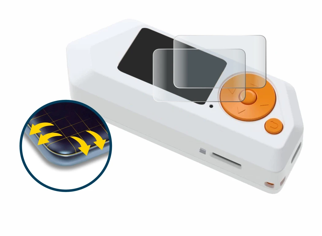 Image of the device Flipper Zero FZ.1 with a wide variety of screen protectors.