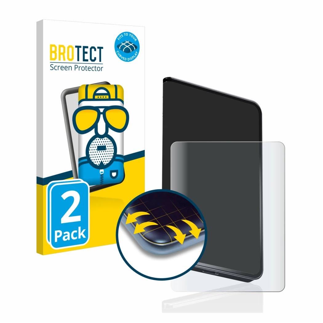 Front side of a product packaging with the brand logo BROTECT. Next to it is the device Ledger Stax crypto wallet shown with t