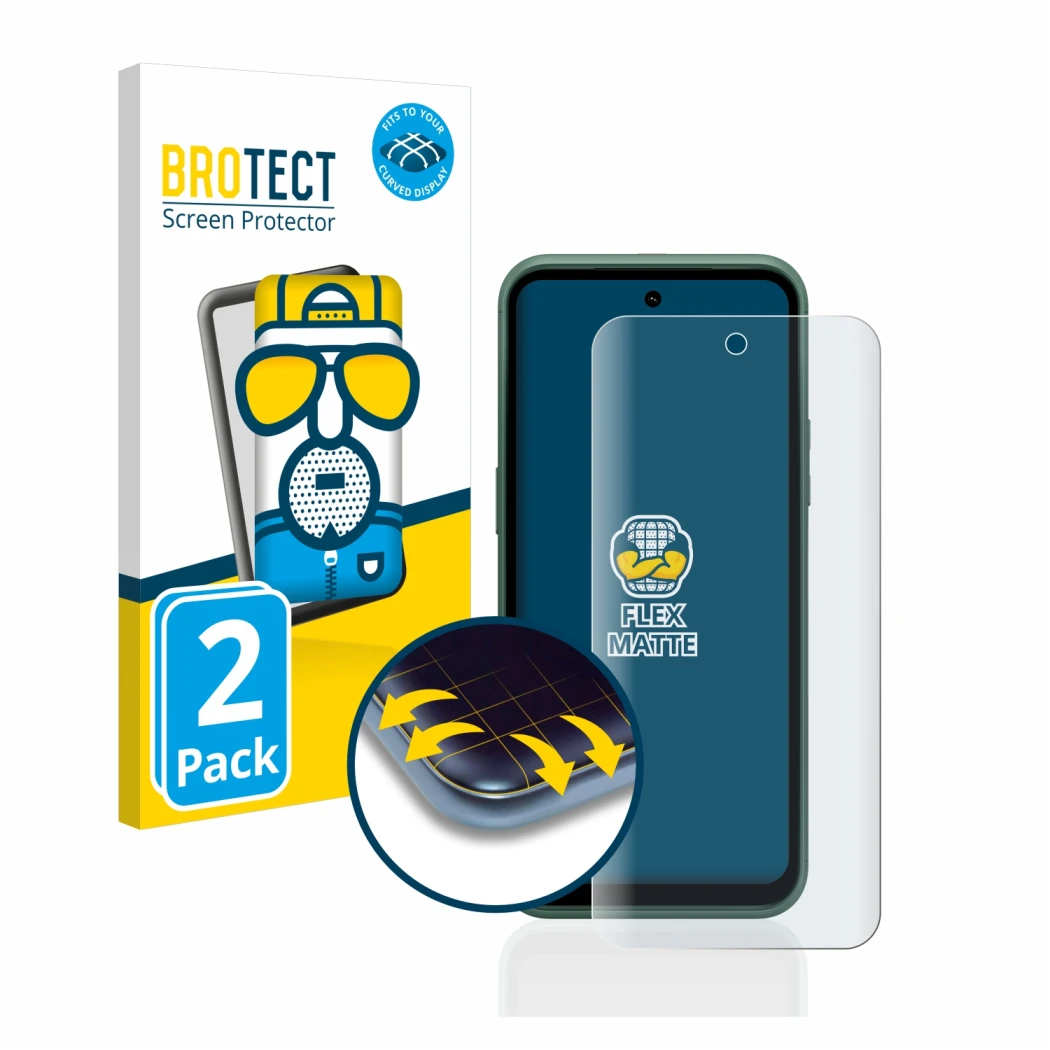 Front side of a product packaging with the brand logo BROTECT. Next to it is the device Nokia XR21 shown with the correspondin