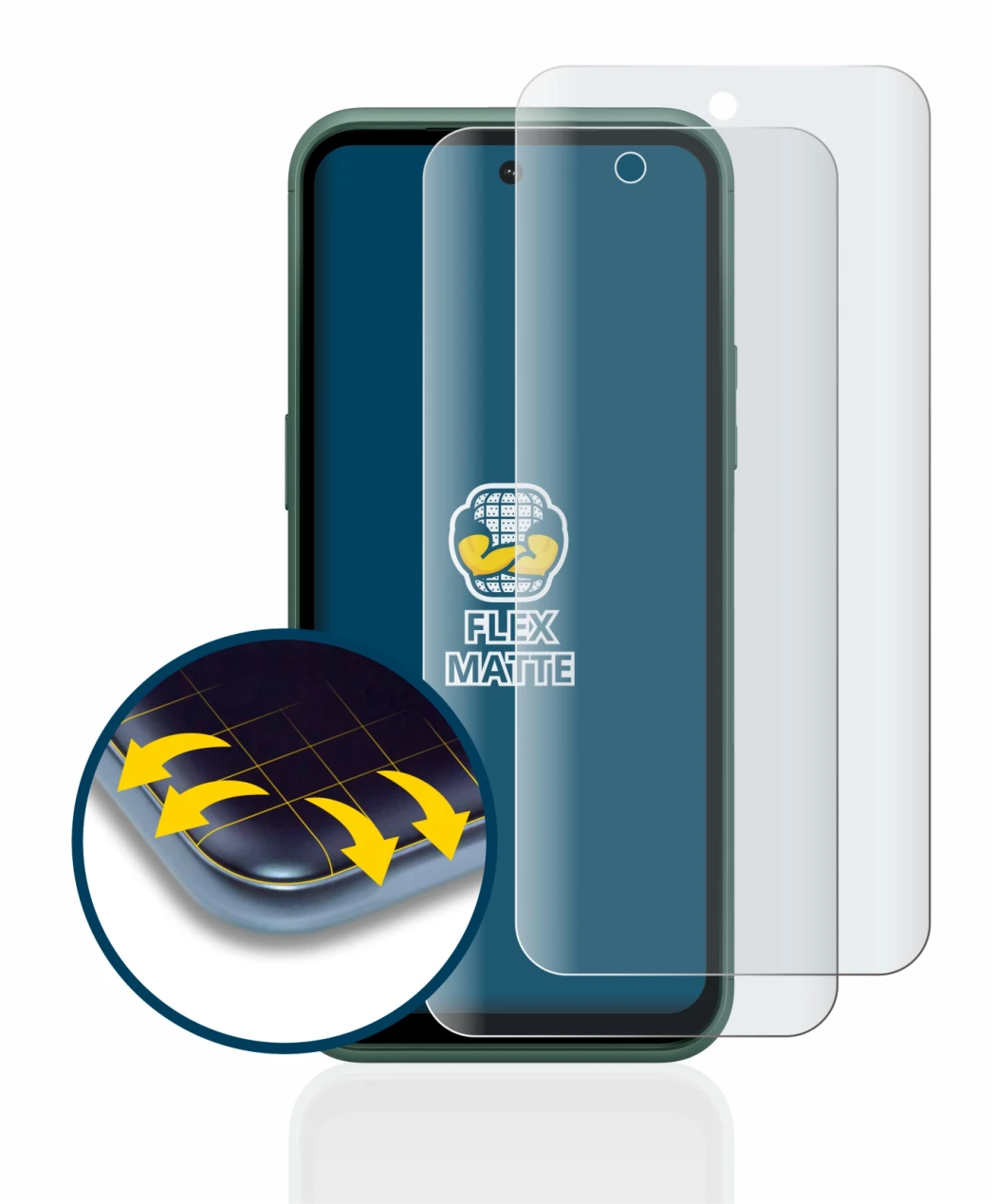Image of the device Nokia XR21 with a wide variety of screen protectors.