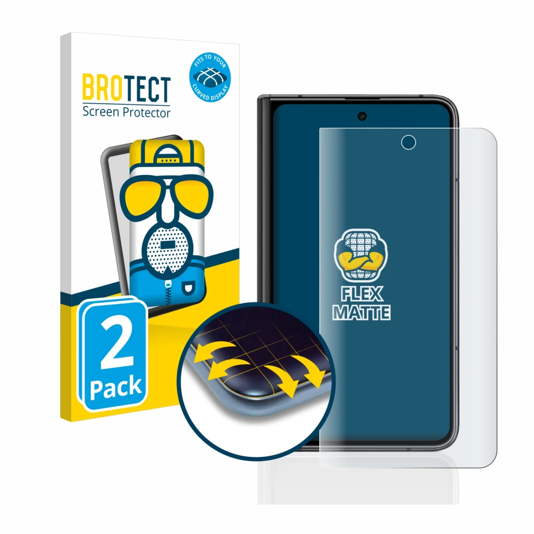 Front side of a product packaging with the brand logo BROTECT. Next to it is the device Google Pixel Fold (Outer display) show